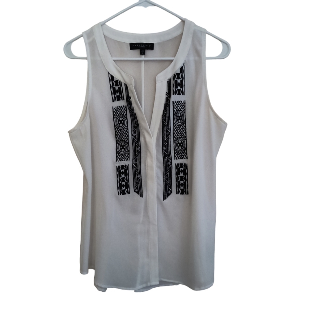 Sanctuary Embroidered Split Tail Sleeveless Button Up Blouse Size L